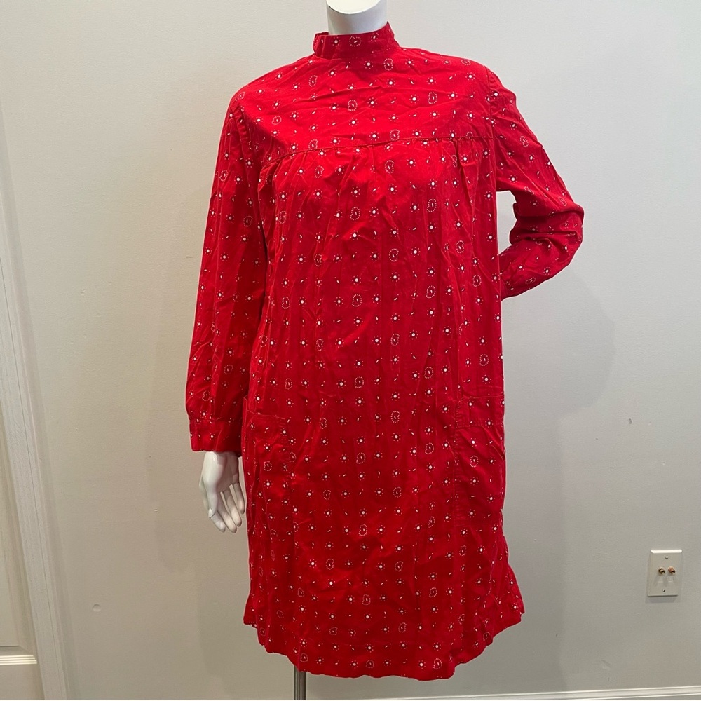 VINTAGE Red & White Bandana Paisley 60s Long Sleeve Dress
